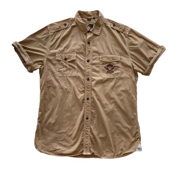 Buffalo by David Britton Men Brown Short Sleeves Collared Front Button Shirt L - Picture 1 of 6